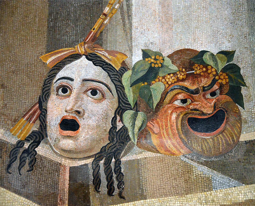 Tragic mask, silen mask. Pompeii