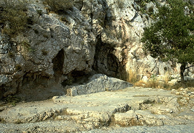 Site of the temple of Aphrodite Pandemos at Athens. South west base of the Acropolis.